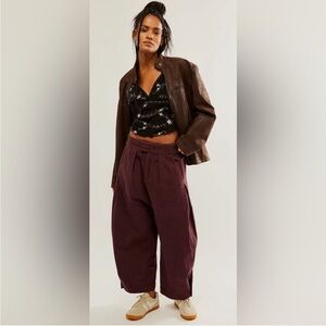 NWOT Free People Cool Harbor Wide Leg Pants in Burgundy